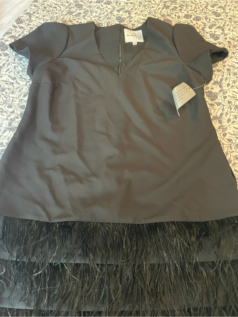Sam Edelman Black Feather-Hem V-Neck Top
